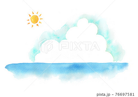 空と海 夏の背景素材 水彩手描き素材のイラスト素材