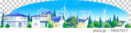 Eco-town windmills and solar panels Eco-town windmills and solar panels 76697917
