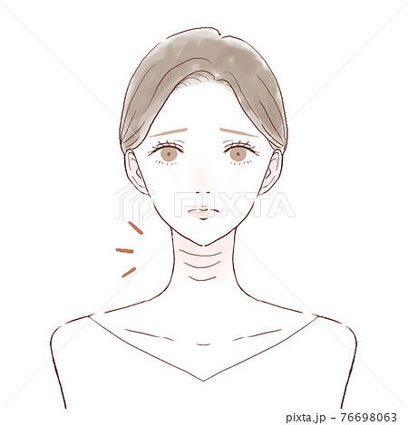 首のしわに悩む女性のイラスト素材