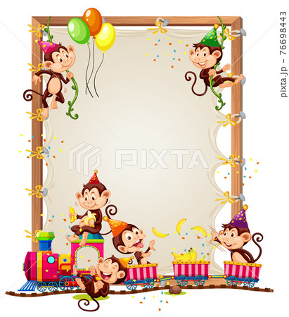 Canvas wooden frame template with monkeys in party theme isolated 76698443