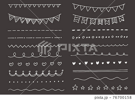 手描きのガーランドと飾り罫のセット 黒背景 のイラスト素材
