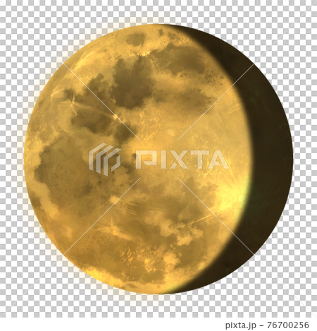 金色に光る月齢19(更待月)の月のイラスト素材のイラスト素材 [76700256