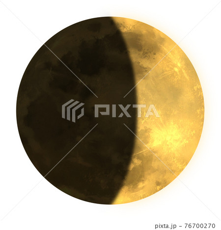 金色に光る月齢6の月のイラスト素材 76700270