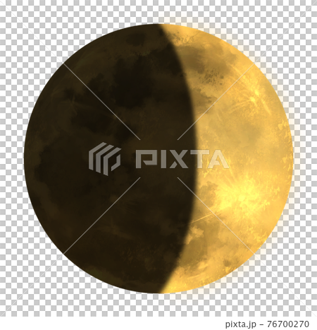 金色に光る月齢6の月のイラスト素材 76700270