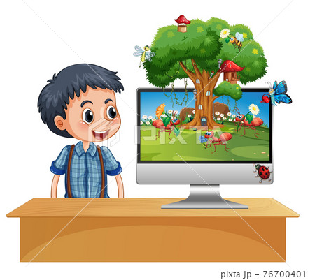 Insect kingdom on computer screen background Insect kingdom on computer screen background 76700401