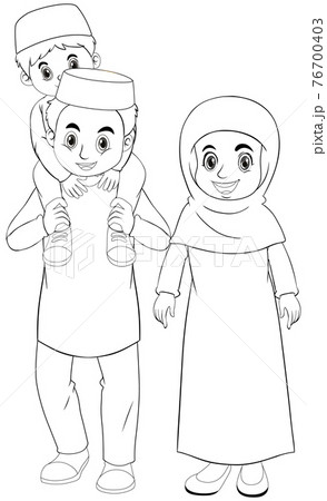 Arab muslim family in traditional clothing outline 76700403