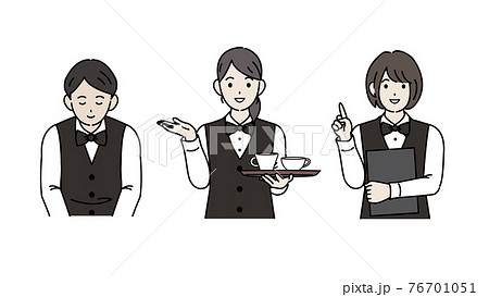 店員　ホールスタッフ　ウェイトレス　男女　イラスト素材 76701051