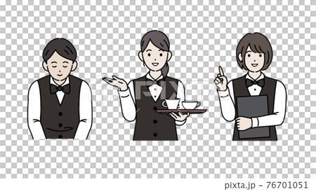 店員　ホールスタッフ　ウェイトレス　男女　イラスト素材 76701051