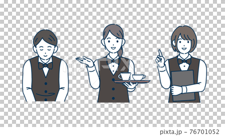 店員　ホールスタッフ　ウェイトレス　男女　イラスト素材 76701052