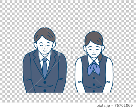 お辞儀をする男女　いらっしゃいませ　頭を下げる　挨拶　感謝　イラスト素材 76701069