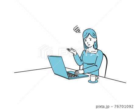 パソコンを使う若い女性 困る トラブル 問題 イラスト素材のイラスト素材
