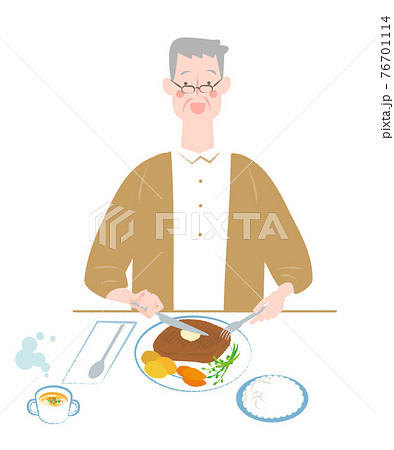 ステーキと年配の男性 76701114
