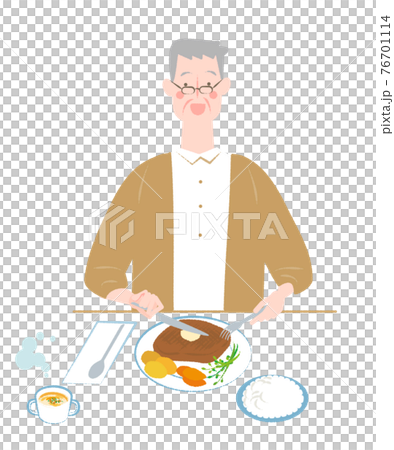 ステーキと年配の男性 76701114