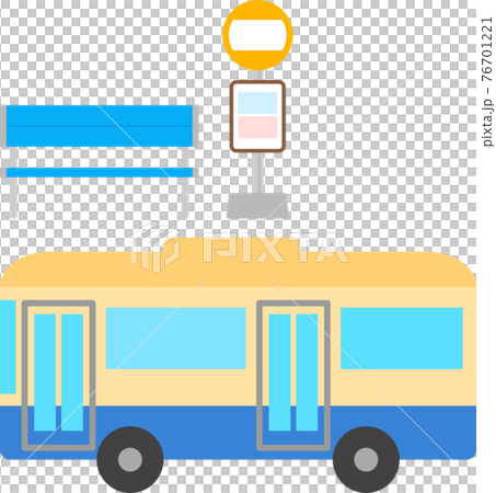 バスとバス停標識とベンチのイラスト素材 バスとバス停標識とベンチのイラスト素材