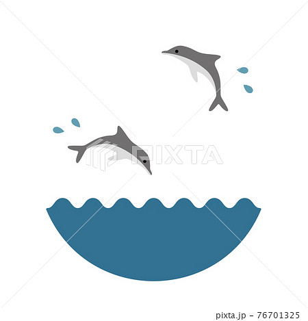 海と飛び跳ねるイルカのイラストのイラスト素材