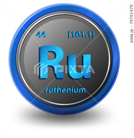 Ruthenium chemical element. Chemical symbol with atomic number and atomic mass. 76701479