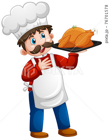 Chef Man Holding Chicken Tray Cartoon Character のイラスト素材