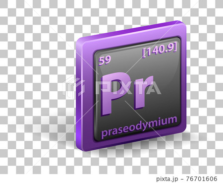 Praseodymium chemical element. Chemical symbol with atomic number and atomic mass. 76701606