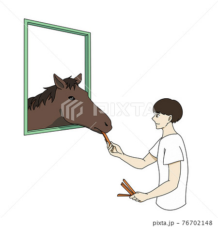 馬におやつをあげよう 男性ver.のイラスト素材 [76702148] - PIXTA