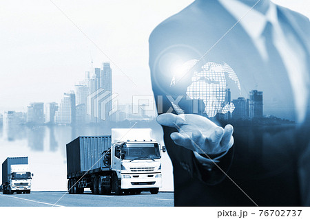 The world logistics  background or transportation Industry or shipping business, Container Cargo  shipment , truck delivery, airplane , import export Concept,Business man working at office 76702737