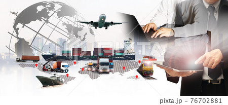 The world logistics  background or transportation Industry or shipping business, Container Cargo  shipment , truck delivery, airplane , import export Concept 76702881