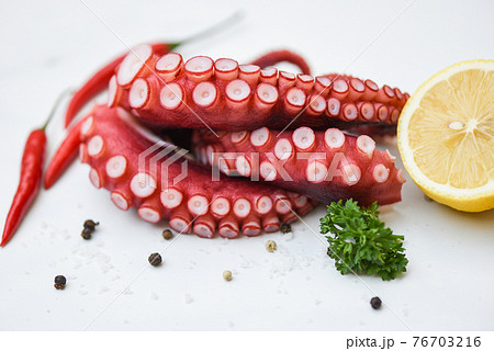 Octopus isolated on white background, Boiled octopus tentacles seafood squid cuttlefish 76703216
