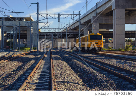 The rail diesel trains are running parallel to the tracks. In Thailand The rail diesel trains are running parallel to the tracks. In Thailand 76703260