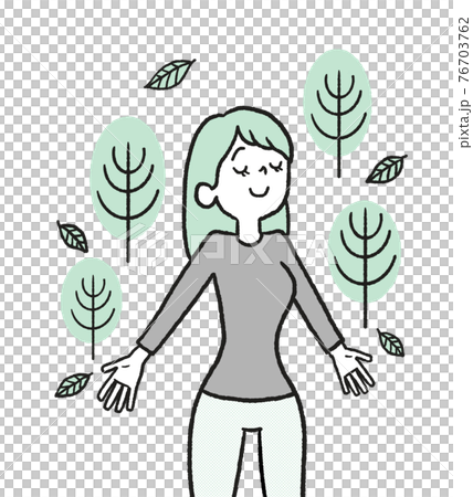 森林浴をする女性のイラスト 森林浴をする女性のイラスト 76703762