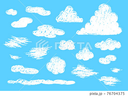 クレヨンで描いた雲 セットのイラスト素材