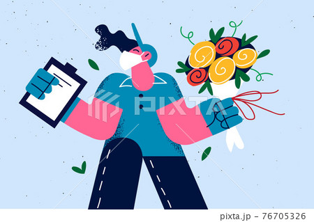 Flowers delivery, courier concept 76705326