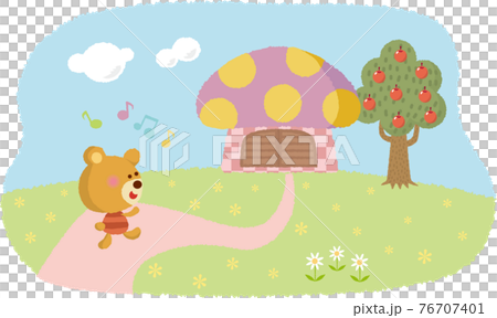 Cute bear and apple tree 76707401
