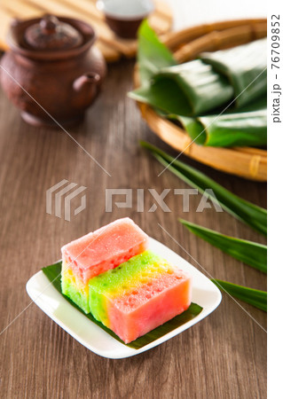 Kuih Lapis Ubi with rainbow color, traditional Malaysian Nyonya sweet cake. 76709852
