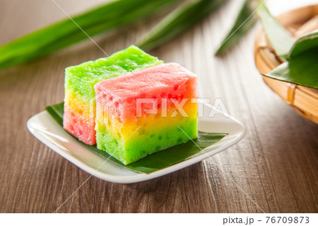 Kuih Lapis Ubi with rainbow color, traditional Malaysian Nyonya sweet cake. 76709873