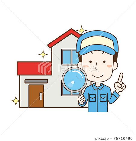 虫めがねを持って住宅の調査を行う男性作業員 76710496