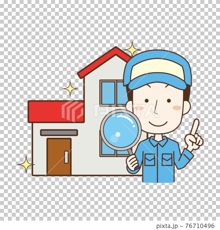 虫めがねを持って住宅の調査を行う男性作業員 76710496