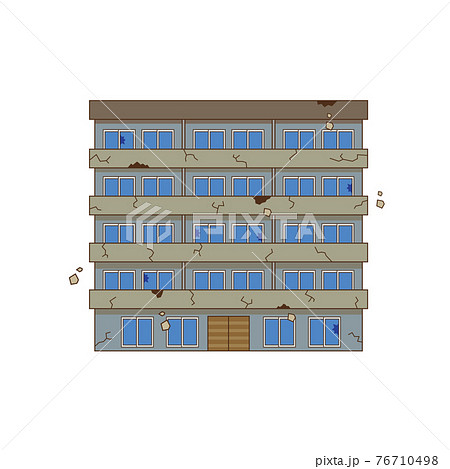 廃墟となったボロボロのマンションのイラスト素材