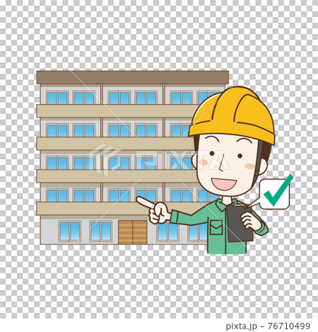 マンションの点検作業をするヘルメットを被った男性作業員 マンションの点検作業をするヘルメットを被った男性作業員 76710499