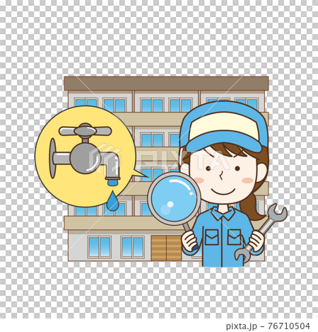 工具を持って水道トラブルを調査する女性修理業者 76710504