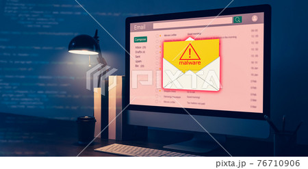 Computer show malware screen that comes with email, hack password from bank accounts. Computer show malware screen that comes with email, hack password from bank accounts. 76710906