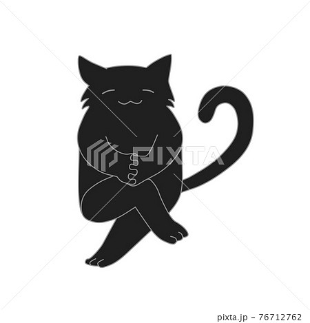 足を組んでいる黒色の猫のイラスト素材