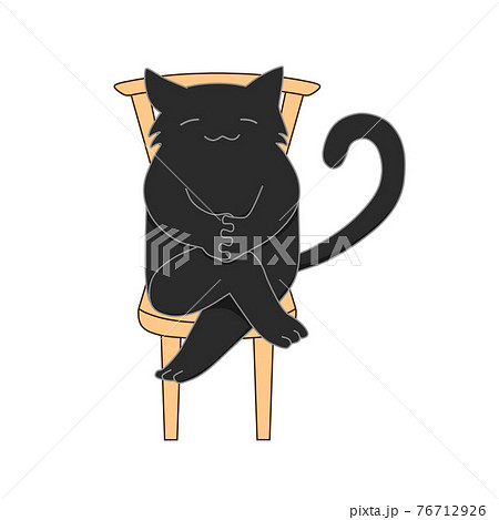 足を組んで椅子に座っている黒猫のイラスト素材