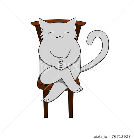 足を組んで椅子に座っている灰色の猫のイラスト素材