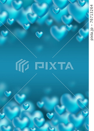 バブルっぽい水色の立体ハートが上下から湧き上がるイメージ 縦 他色有 76713264