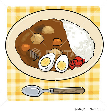 ゆで卵トッピングのカレーのイラスト素材