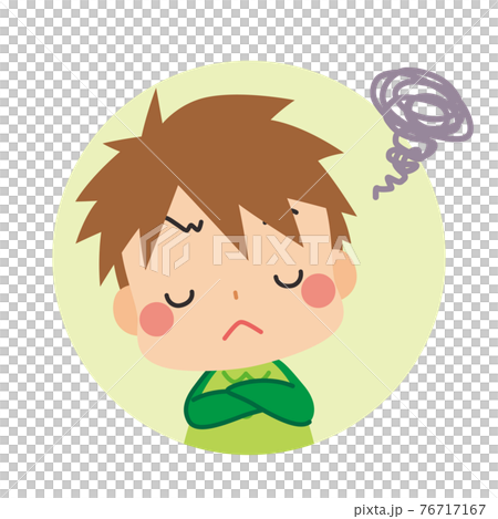 Illustration of a cute little boy thinking with his arms folded Icon white background Illustration of a cute little boy thinking with his arms folded Icon white background 76717167