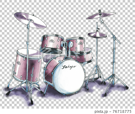 水彩で描いたドラムセットのイラスト素材