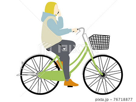 自転車に乗りながらスマホで通話する人のイラスト 白背景 ベクター 切り抜き のイラスト素材