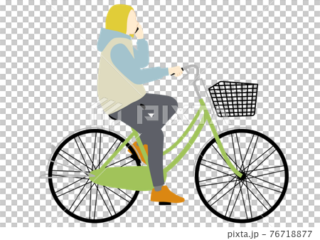 自転車に乗りながらスマホで通話する人のイラスト 白背景 ベクター 切り抜き のイラスト素材