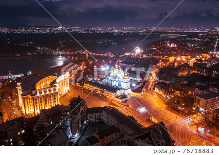 Aerial night view night Kyiv Aerial night view night Kyiv 76718883