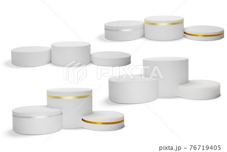 Set of realistic white podium, pedestal. Vector illustration Set of realistic white podium, pedestal. Vector illustration 76719405